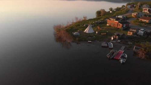 An arial view of a Tipi at the tip of Lutselke